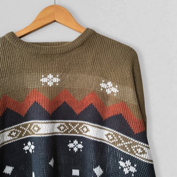 90s Southwestern Earthy Sweater Lodge Cabincore Americana Olive Rust Burnt L - Picture 4 of 10